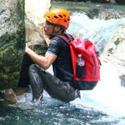 adventure swimming river hiking backpack yellow